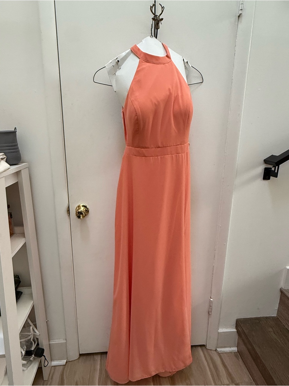 Azazie Clarice Halter Neck Coral Bridesmaid Gown - Picture 3 of 4